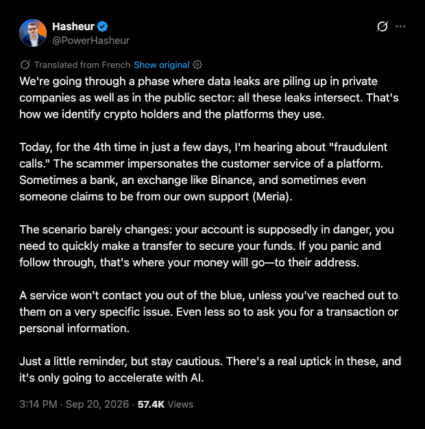 Fake crypto support calls rise in France as data leaks expose holders.