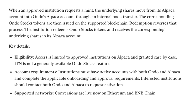 Ondo lets institutions turn existing share inventory into tokenized stocks on Ethereum and BNB Chain.