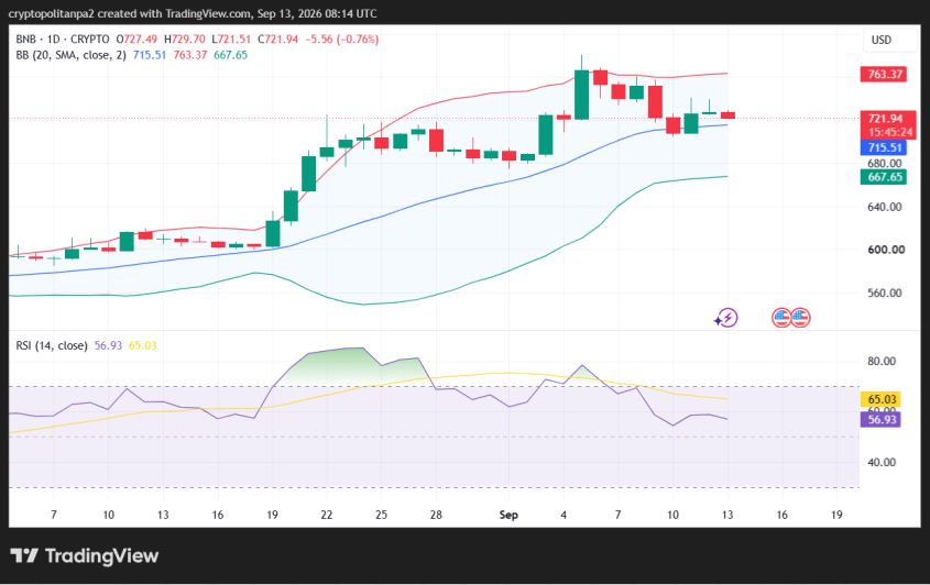 BNB/USD 1-day price chart.