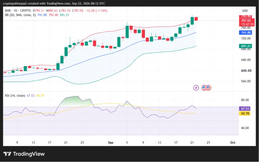 BNB/USD 1-day price chart.