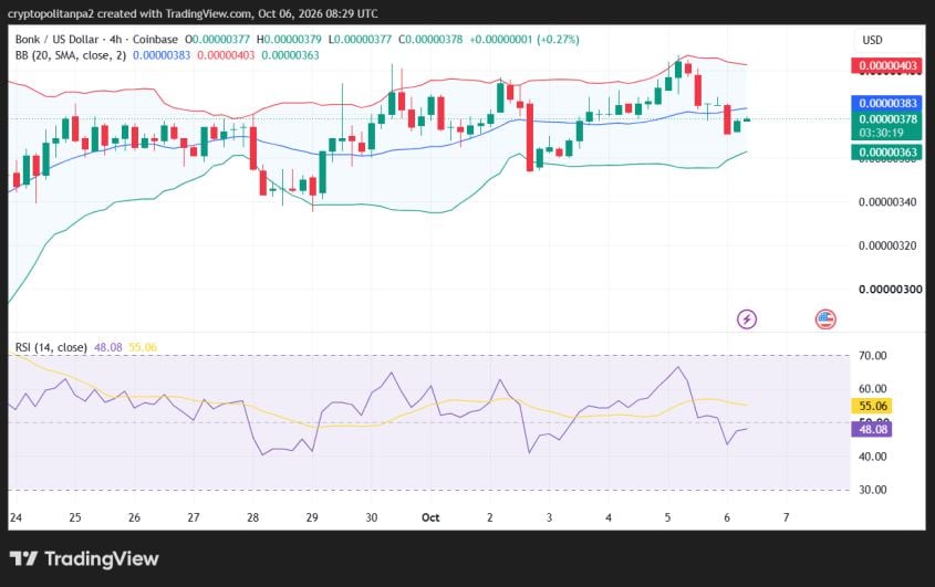 BONK/USD 4時間足チャート。