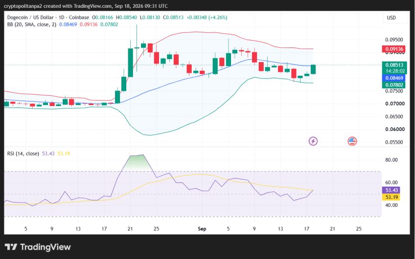 DOGE/USD 1-day price chart.
