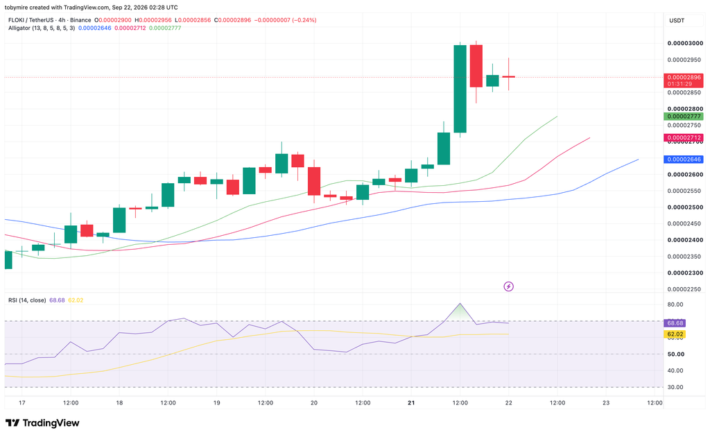 TradingViewによるFLOKIUSDTの4時間足価格チャート