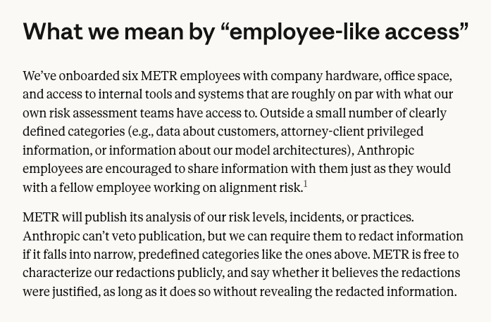 Anthropic gives up its veto over METR's safety reports.