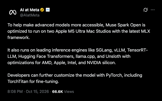 Due Mac Studio possono eseguire il nuovo modello open da 816 miliardi di parametri di Meta.