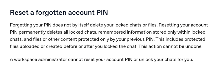 إعادة تعيين رمز PIN تمسح الدردشات المقفلة الجديدة في ChatGPT.