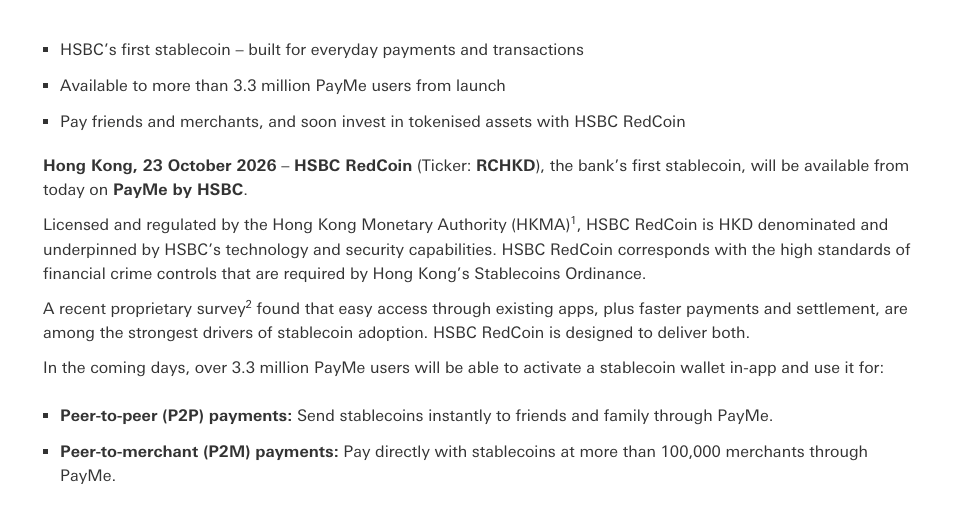 HSBC's RedCoin reaches 3.3 million PayMe users.