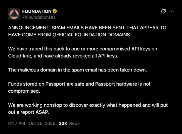 مفاتيح Cloudflare المسرّبة سمحت للمحتالين بإرسال رسائل بريد إلكتروني من نطاق Foundation.