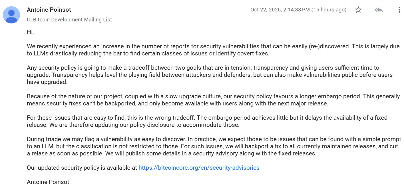 CZ and Vitalik downplay AI crypto threat as Bitcoin Core rewrites bug rules