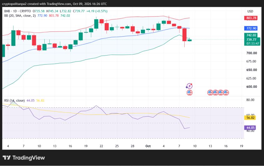 BNB/USD 1-day price chart.