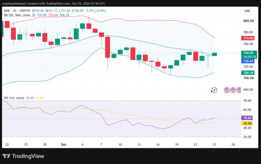 BNB/USD 1-day price chart.