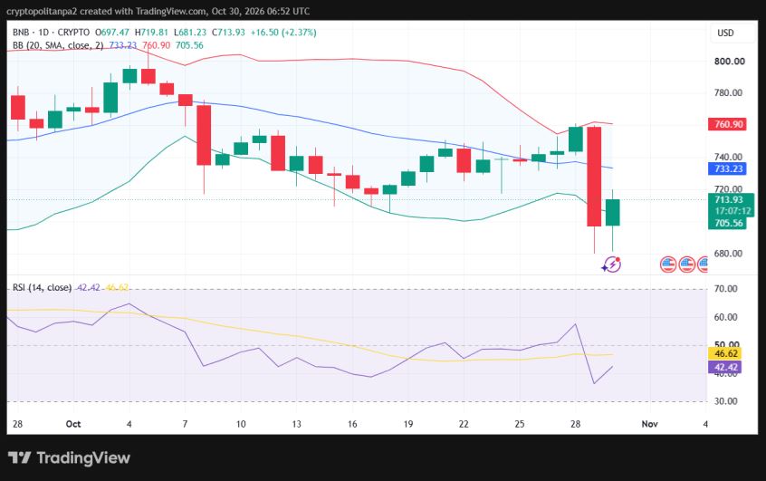 BNB/USD 1-day price chart.