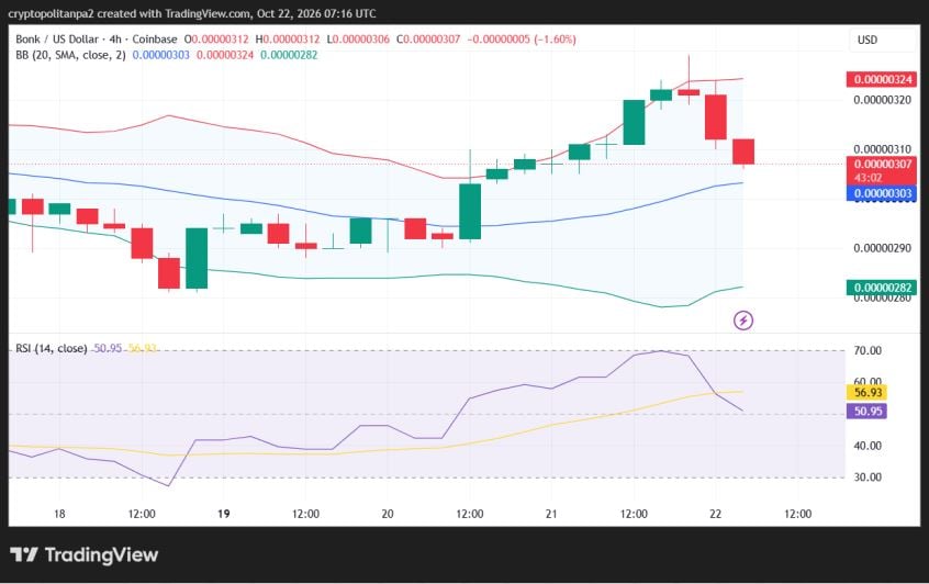 BONK/USD 4-hour price chart.