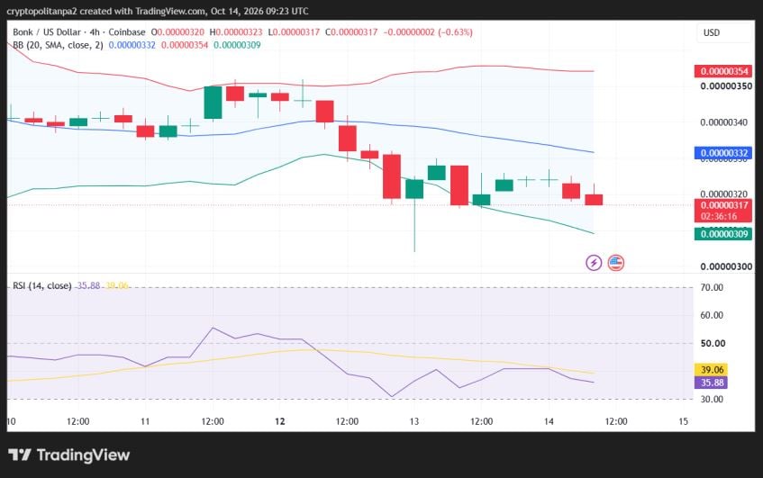 BONK/USD 4-hour price chart.