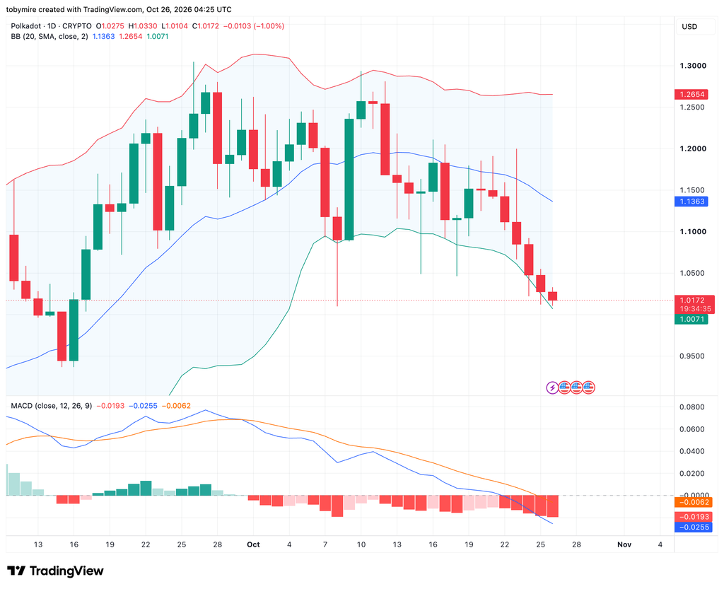 DOT/USDT 1-day price chart