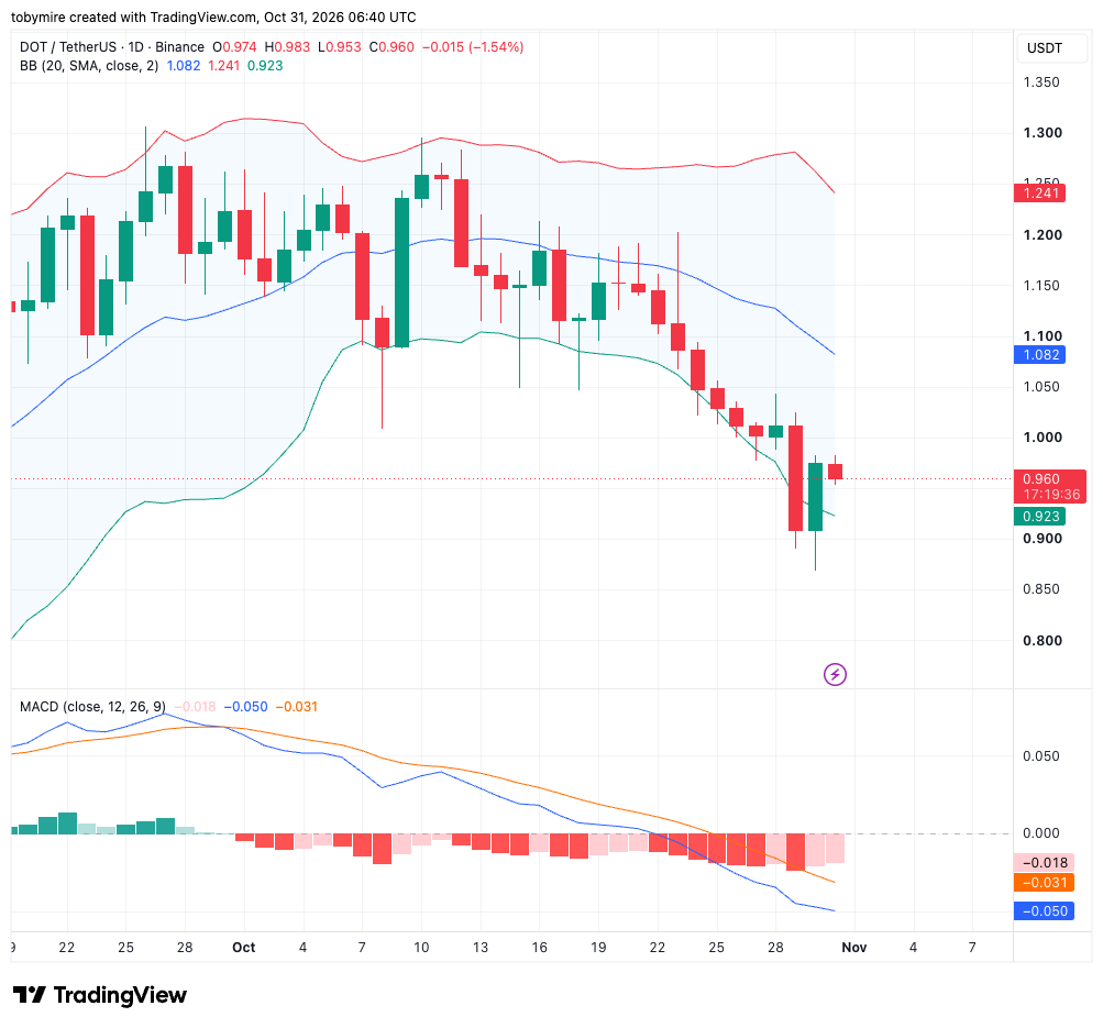 DOT/USDT 1-day price chart